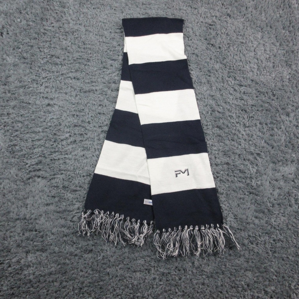 Sport Tek Stripe Knit Scarf Unisex Navy White Fringe FM Logo Winter Long